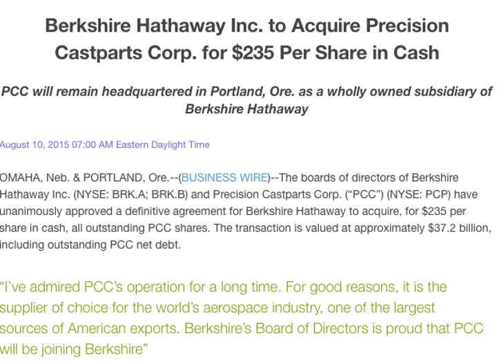 Berkshire Hathaway press release
