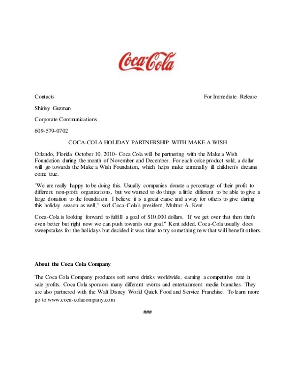 Coca Cola Press Release