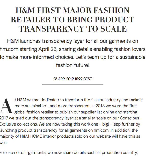 H&M press release