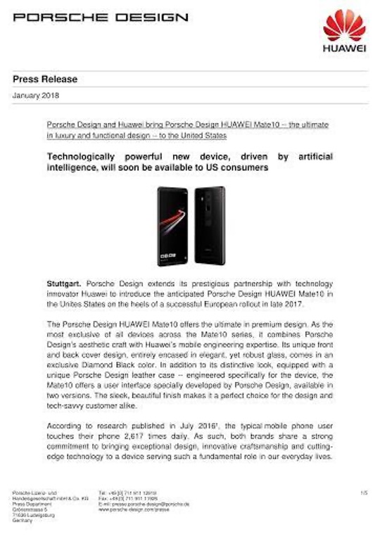 Huawei Porsche press release