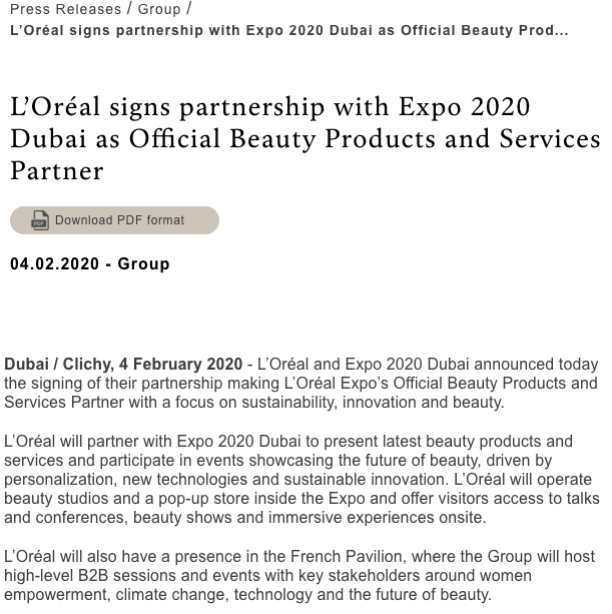 L'Oreal press release