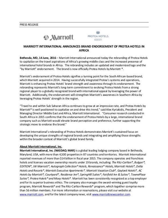 Mariott press release