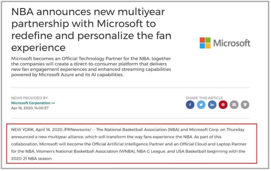 NBA Microsoft press release