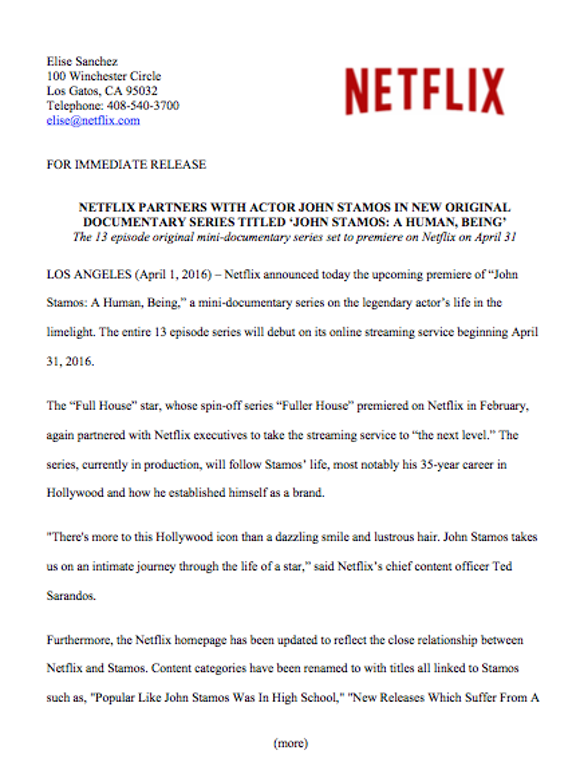 Netflix press release