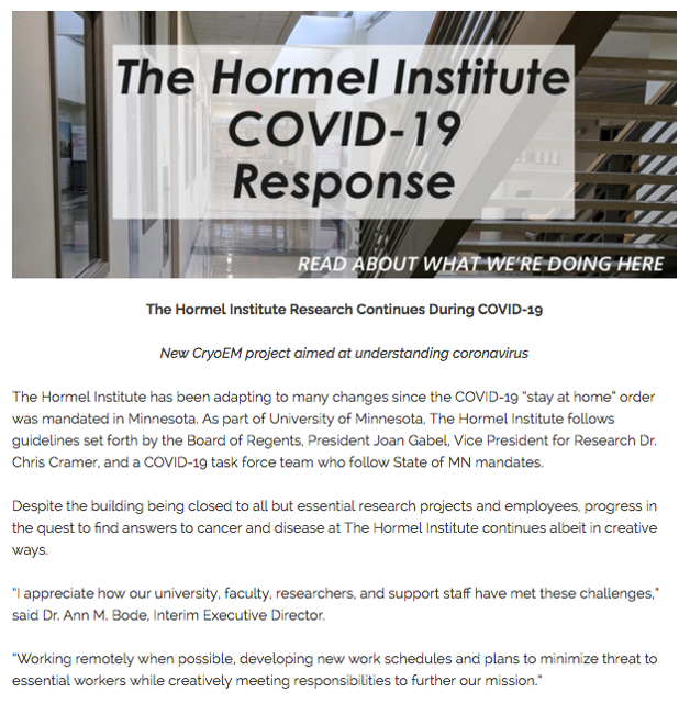 The Hormel Institute press release