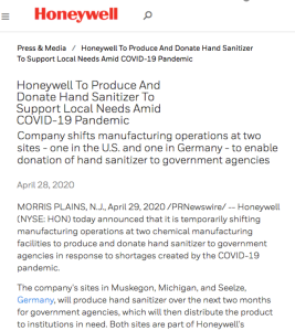 Honeywell Press Release Example